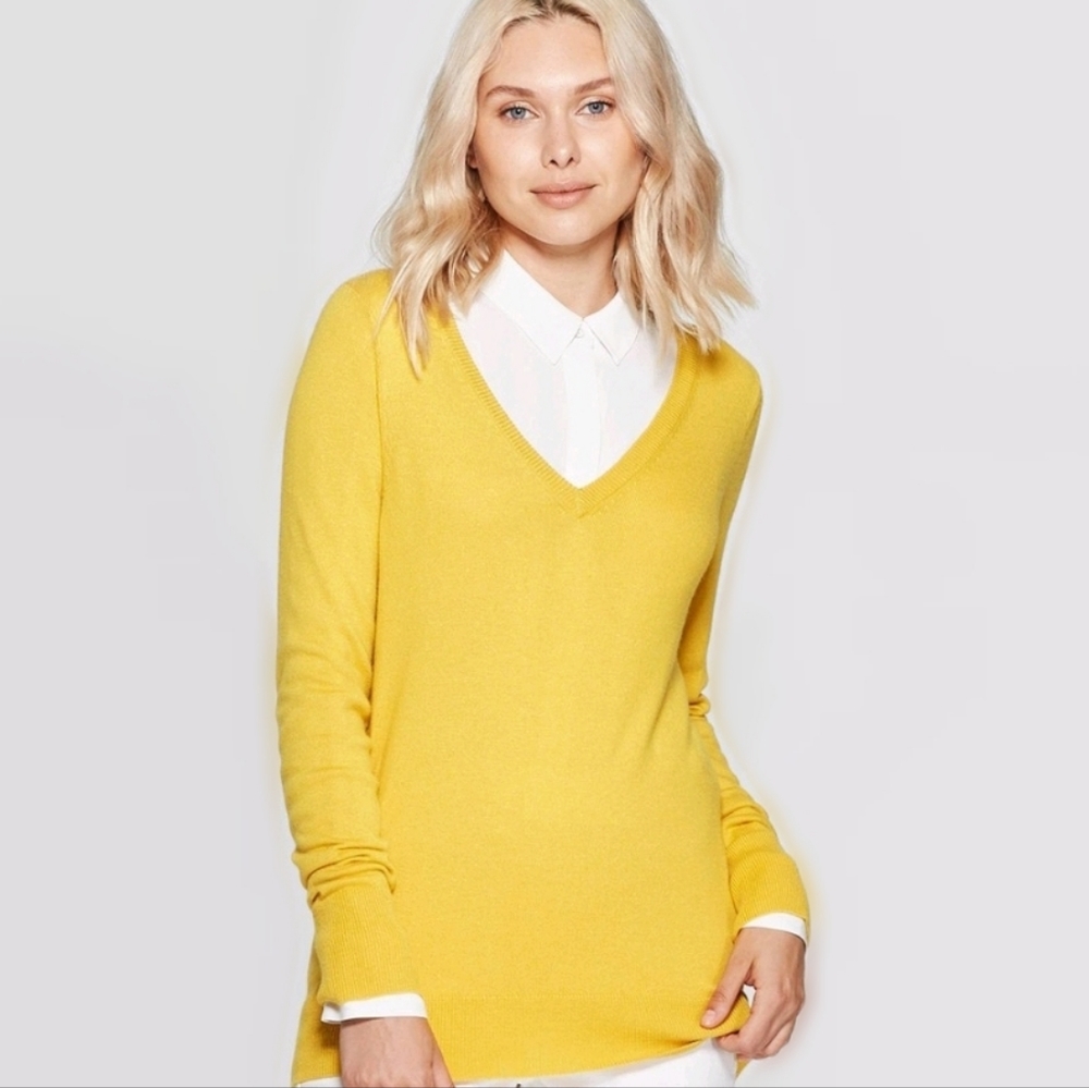 Women's Ribbed Cuffed V-neck Pullover Sweater Sz XL
